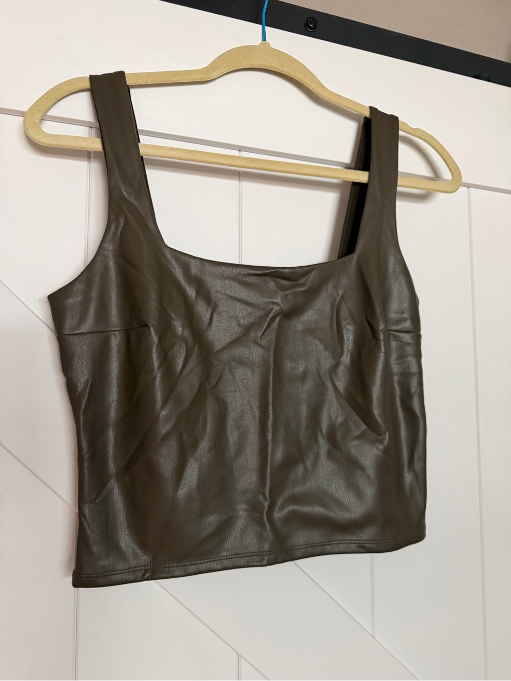 Express Olive Vegan Leather Square Neck Tank